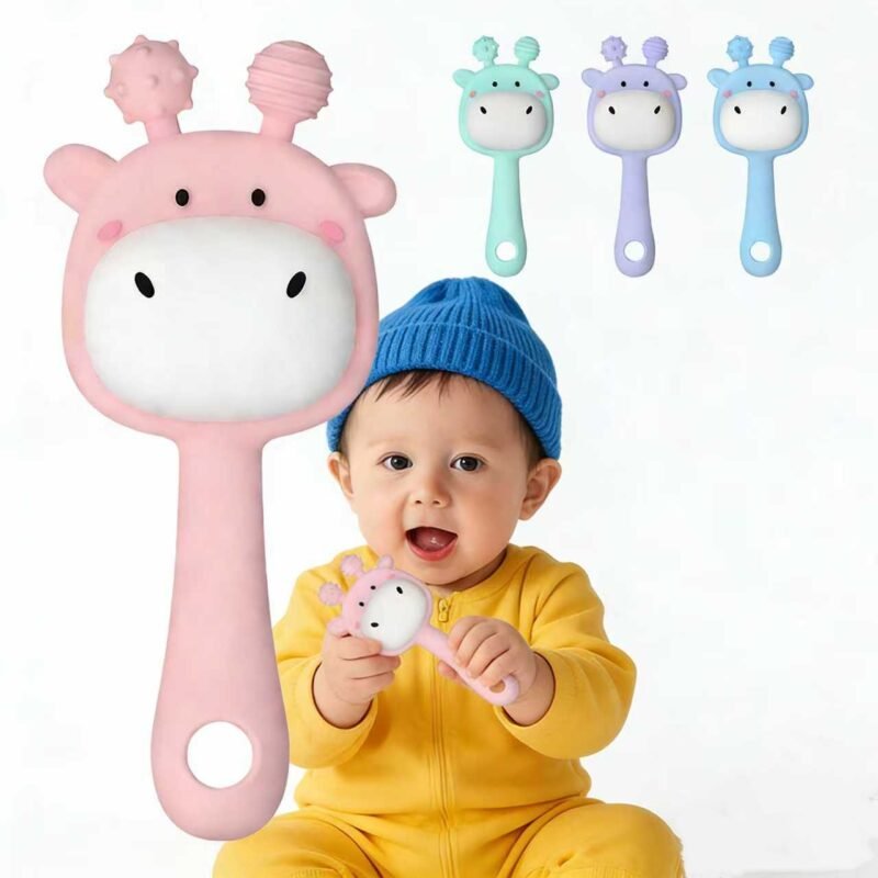 yikang baby rattle teether toy soft sensory silicone chewable animal design 0 24 months infants bpa free unisex toddler gift