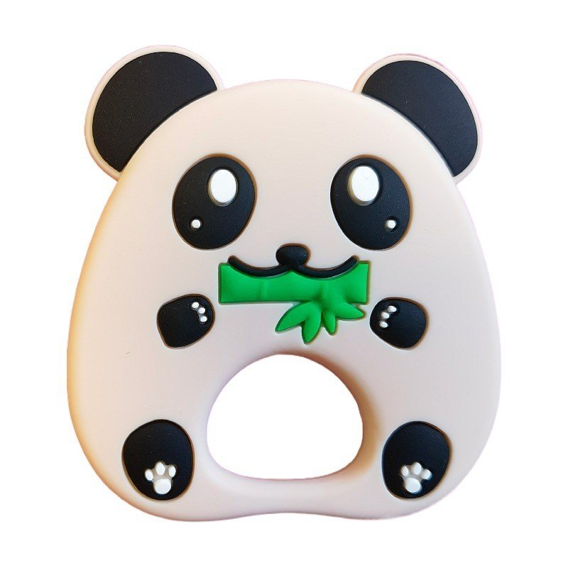 superior quality bpa free silicone baby teether chewable panda ring design soft toy with food grade rattle feature