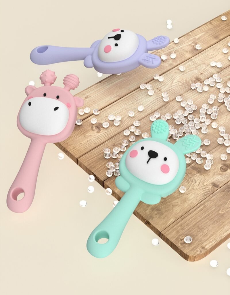 yikang baby rattle teether toy soft sensory silicone chewable animal design 0 24 months infants bpa free unisex toddler gift