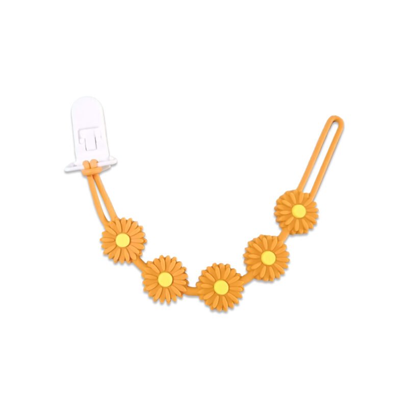 wholesale eco friendly silicone baby pacifier cute teething toys with flower design pacifier holder chain and clip