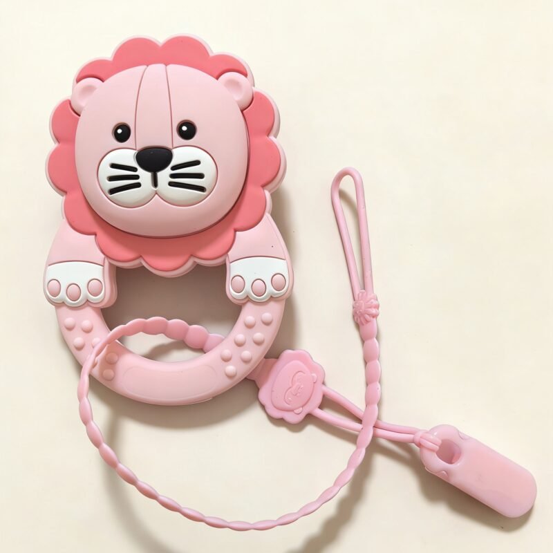 lion silicone baby rattle with safety clip set montessori sensory toys for newborns 0 24 m, food grade baby products
