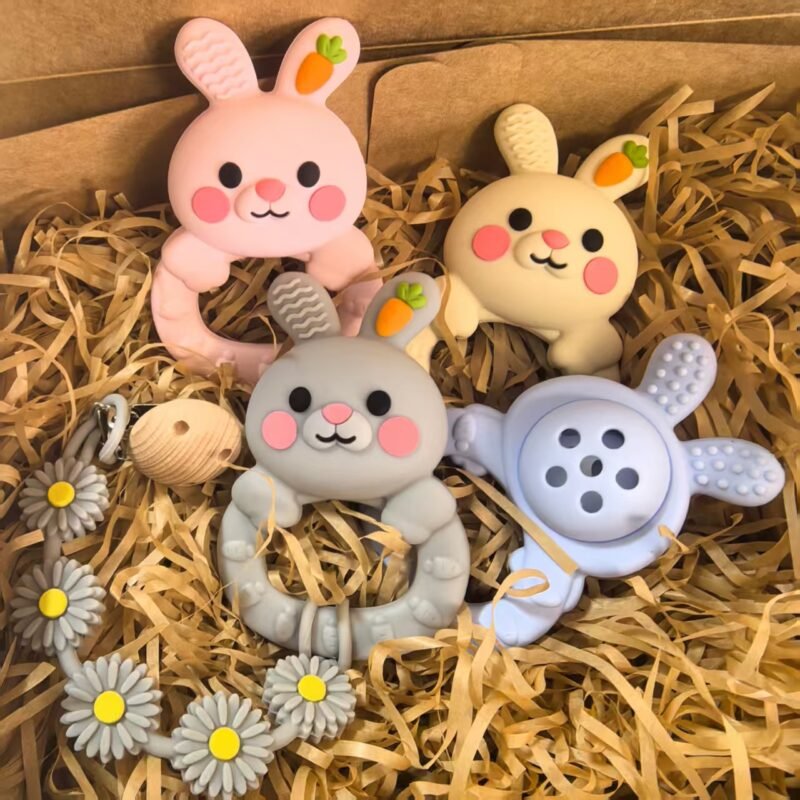 2026 new arrivals bpa free soft silicone bunny teether rattle handle toy for 0 24m babies safe