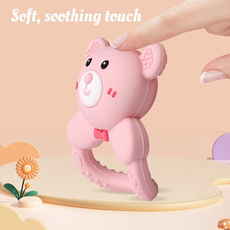 2025 pink bear baby rattle & teether toy, soft food grade silicone for newborns 0 12 m, en71/cpc certified baby shower gift