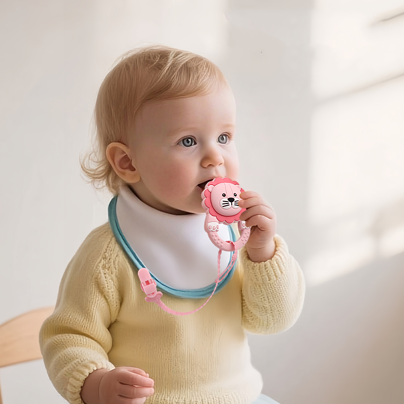 in stock hot sale multi color baby toys lion baby teethers, food grade silicone for newborn gift set