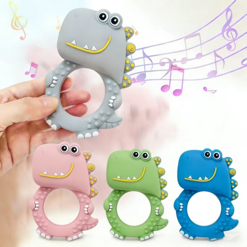 wholesale high quality eco friendly safety bpa free baby dinosaur rattle teething chew silicone animal baby teethers