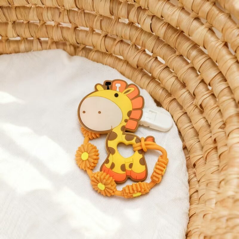 baby teether & strap set with storage box, food grade silicone, cpc/ce certified, christmas new year gift, cartoon designs