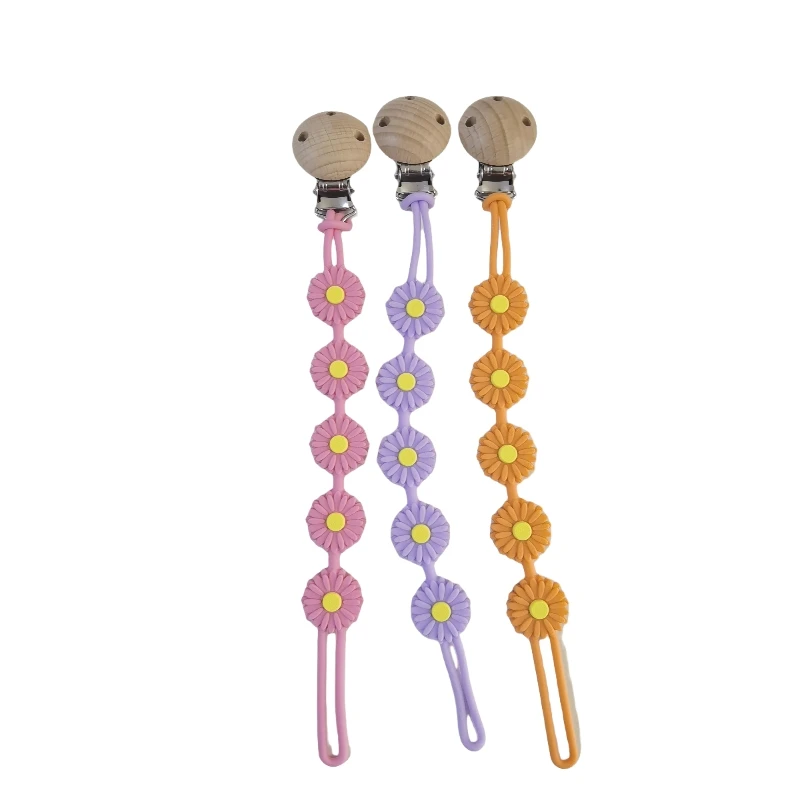 wholesale daisy design pacifier clip bpa free silicone teether chain & holder for infants 3 months+