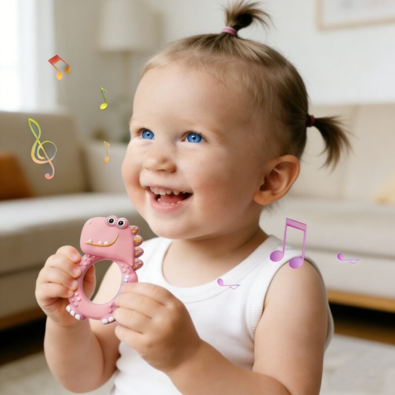 wholesale high quality eco friendly safety bpa free baby dinosaur rattle teething chew silicone animal baby teethers