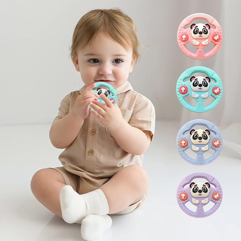 baby steering wheel teether panda shape soft silicone chew toy for 0`3 year olds (4 colors) bpa free baby steering wheel teether panda shape soft silicone chew toy for 0`3 year olds (4 colors) bpa free