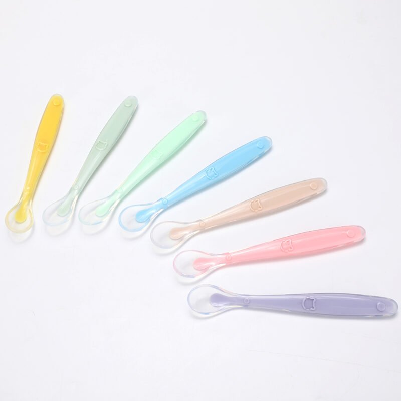 custom logo silicone baby training spoon for first steps and baby weaning pre spoons