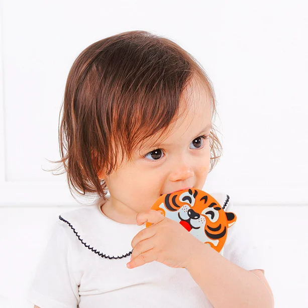 ring easy grip infant teething toy tiger/cow/pig/antelope head, soft silicone, factory direct in stock quick delivery