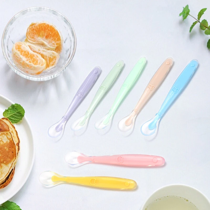 2025 hot sale baby silicone feeding spoon bpa free heat resistant weaning tool for infants 3m+, multi color easy grip design