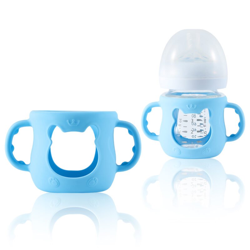 high quality safe silicone wide neck baby feeding bottle sleeve with handle water cup tableware