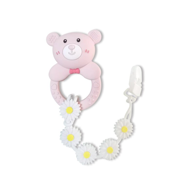 wholesale eco friendly silicone baby pacifier cute teething toys with flower design pacifier holder chain and clip