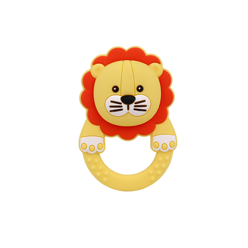 cpc/ce certified baby lion teether toy soft food grade silicone rattle eco friendly musical soft toy in 4 colors