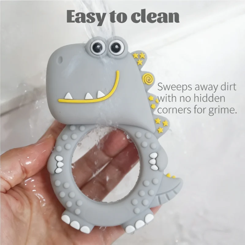 wholesale dinosaur shaped bpa free teether ring with silicone rattle easy grip soft baby toy for 0 12 months