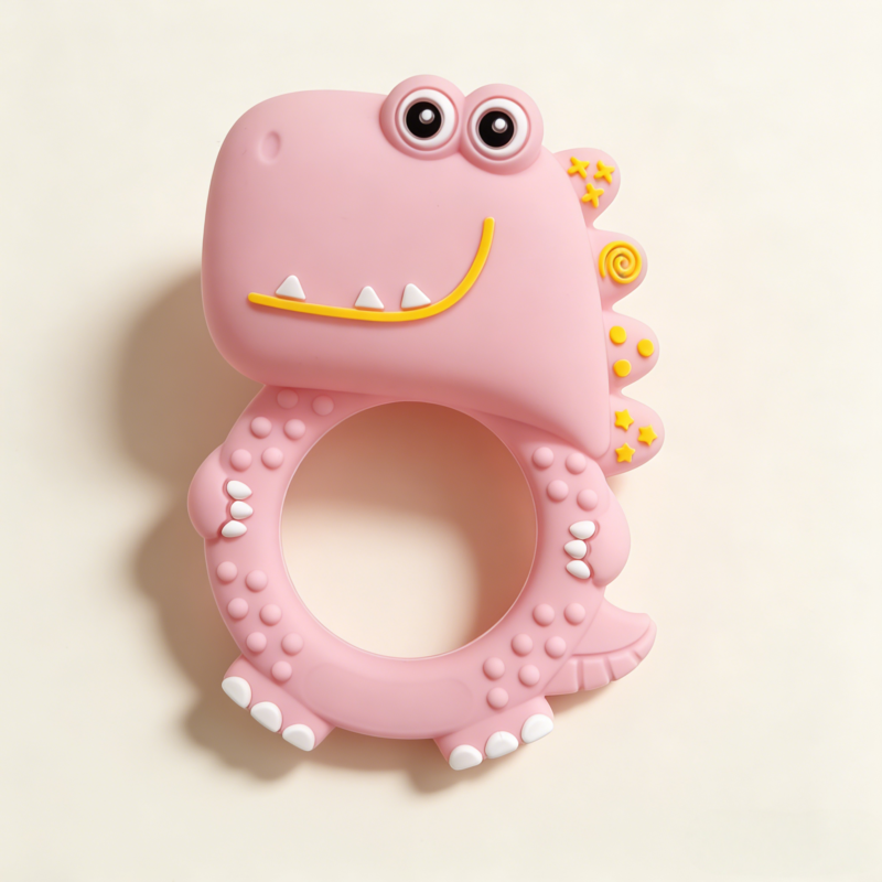 wholesale high quality eco friendly safety bpa free baby dinosaur rattle teething chew silicone animal baby teethers