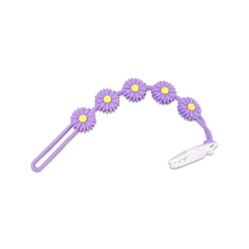 wholesale eco friendly silicone baby pacifier cute teething toys with flower design pacifier holder chain and clip