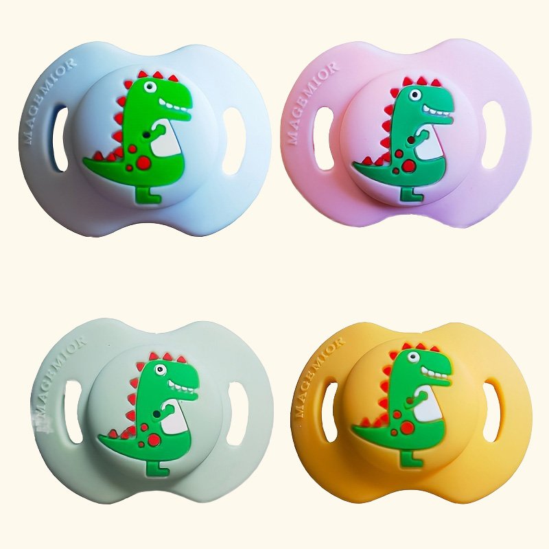 dongguan food grade silicone baby pacifier bpa free nipple toy with dinosaur design safety soother for newborns