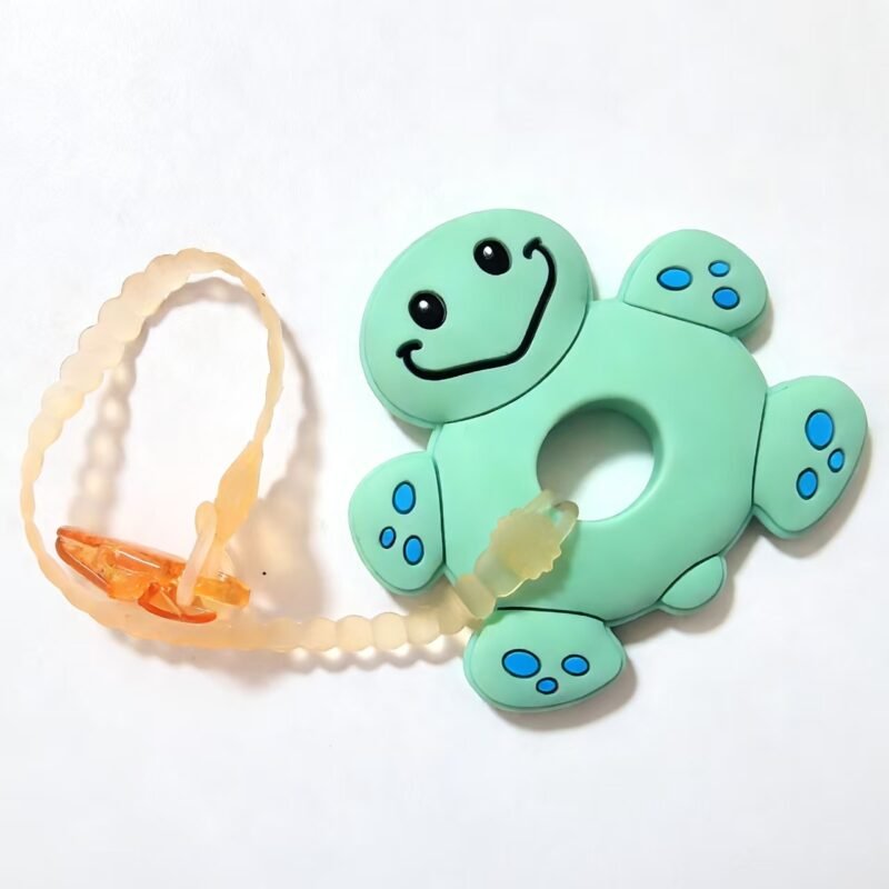 cute turtle silicone teether with pacifier clip set food grade silicone safe infant teething toy