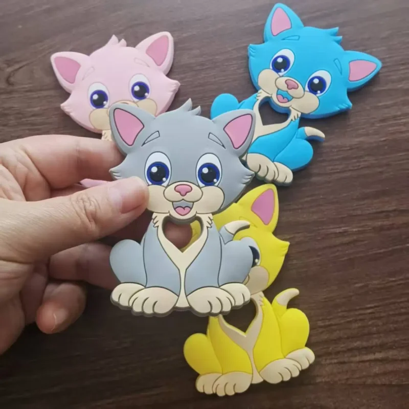 4 color fox silicone teether diy toys bpa free food grade cartoon animal toy, wholesale baby craft supplies