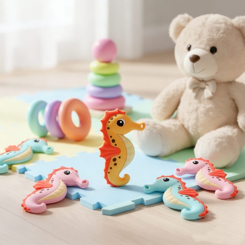 direct factory multi color hippocampus silicone baby teether cpc/ce certification soft chewable diy teether chain accessory