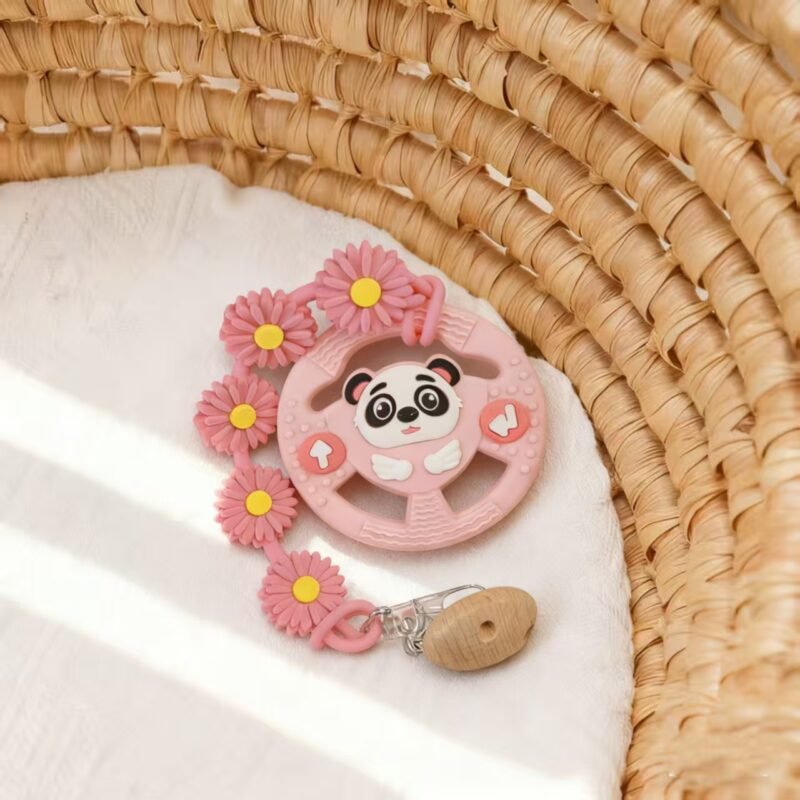 baby teether & strap set with storage box, food grade silicone, cpc/ce certified, christmas new year gift, cartoon designs