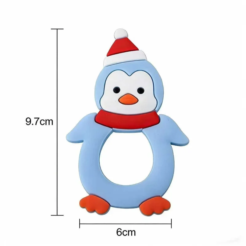 christmas penguin silicone teether & pacifier clip set food grade, bpa free baby teething toy for sensory play