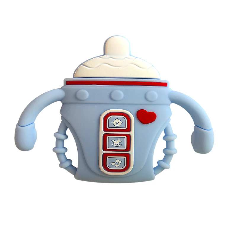 milk bottle shaped baby teether: silicone teething stick with fun buttons, hand biting prevention, pink/green/blue/purple milk bottle shaped baby teether: silicone teething stick with fun buttons, hand biting prevention, pink/green/blue/purple