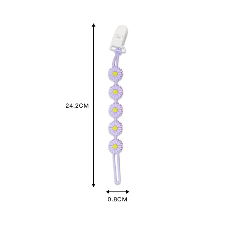 wholesale eco friendly silicone baby pacifier cute teething toys with flower design pacifier holder chain and clip