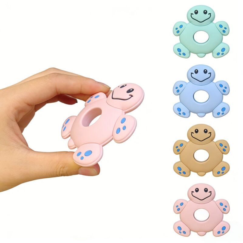 cute turtle silicone teether with pacifier clip set food grade silicone safe infant teething toy