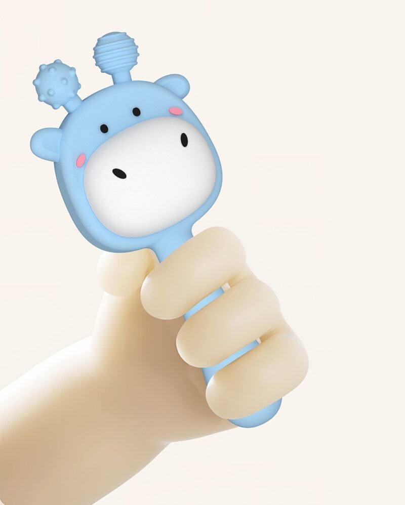 adorable 4 color silicone giraffe shaped soft toy early education baby rattles with music feature