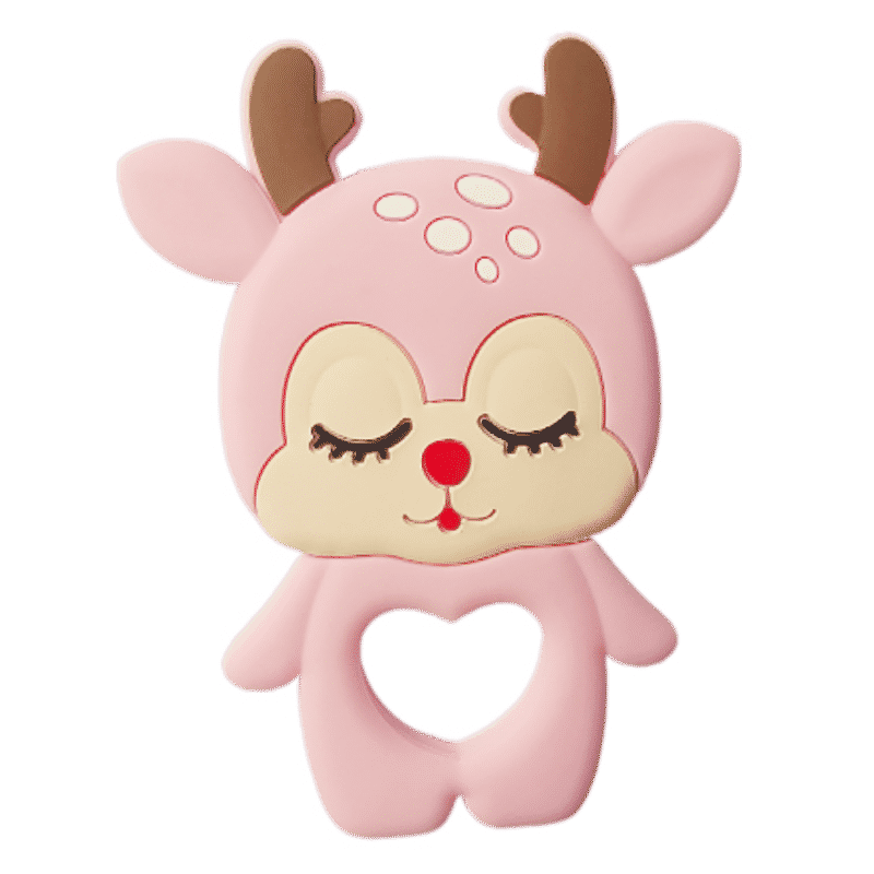 eco friendly reindeer silicone teether toy for babies soft food grade chewable sensory toy, bpa free,non toxic,dishwasher safe