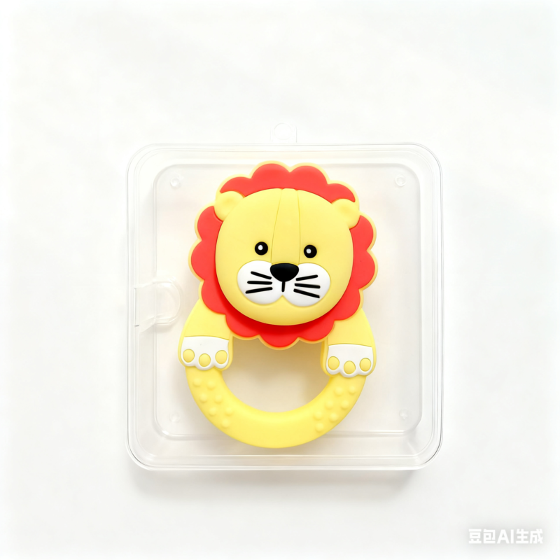 yikang 2025 lion rattle teether 4 color food grade silicone, eco friendly silicone teething toy, christmas new year gift