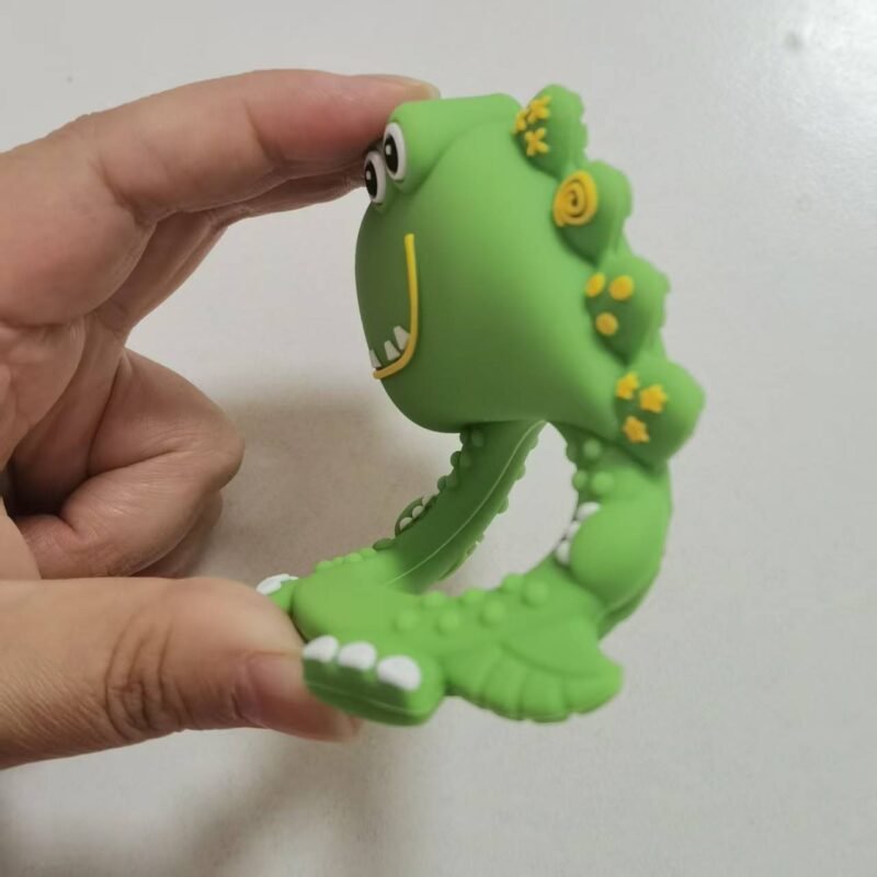 dinosaur animal design soft food grade silicone chew toy bpa free teething rattle for babies 0 24 months