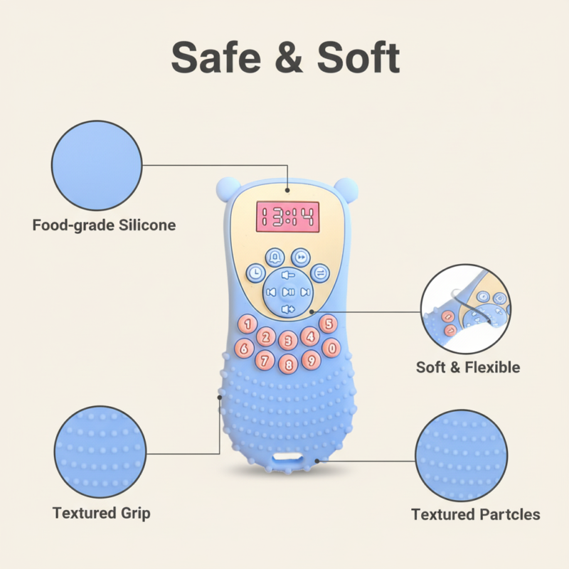 food grade silicone bear phone teether toy 2025 cute & safe baby sensory teething toy with cpc/ce certification