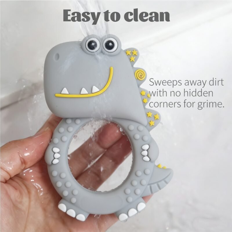 dinosaur animal design soft food grade silicone chew toy bpa free teething rattle for babies 0 24 months