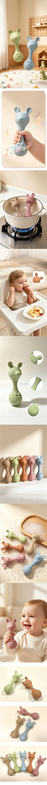 Kangaroo Silicone Baby Rattle Teether – Food-Grade BPA-Free Soft Infant Rattle Toy Wholesale kangaroo 1