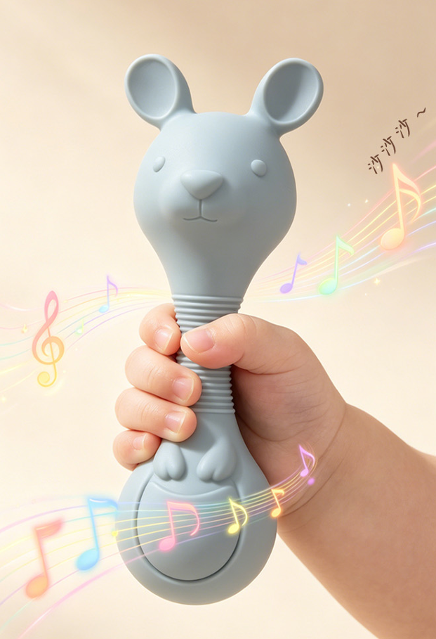 kangaroo 3 Kangaroo silicone baby rattle with gentle rattle sound, easy-grip handle