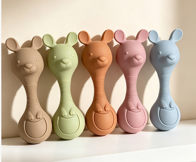 Kangaroo silicone baby rattle teether in 5 colors – wholesale